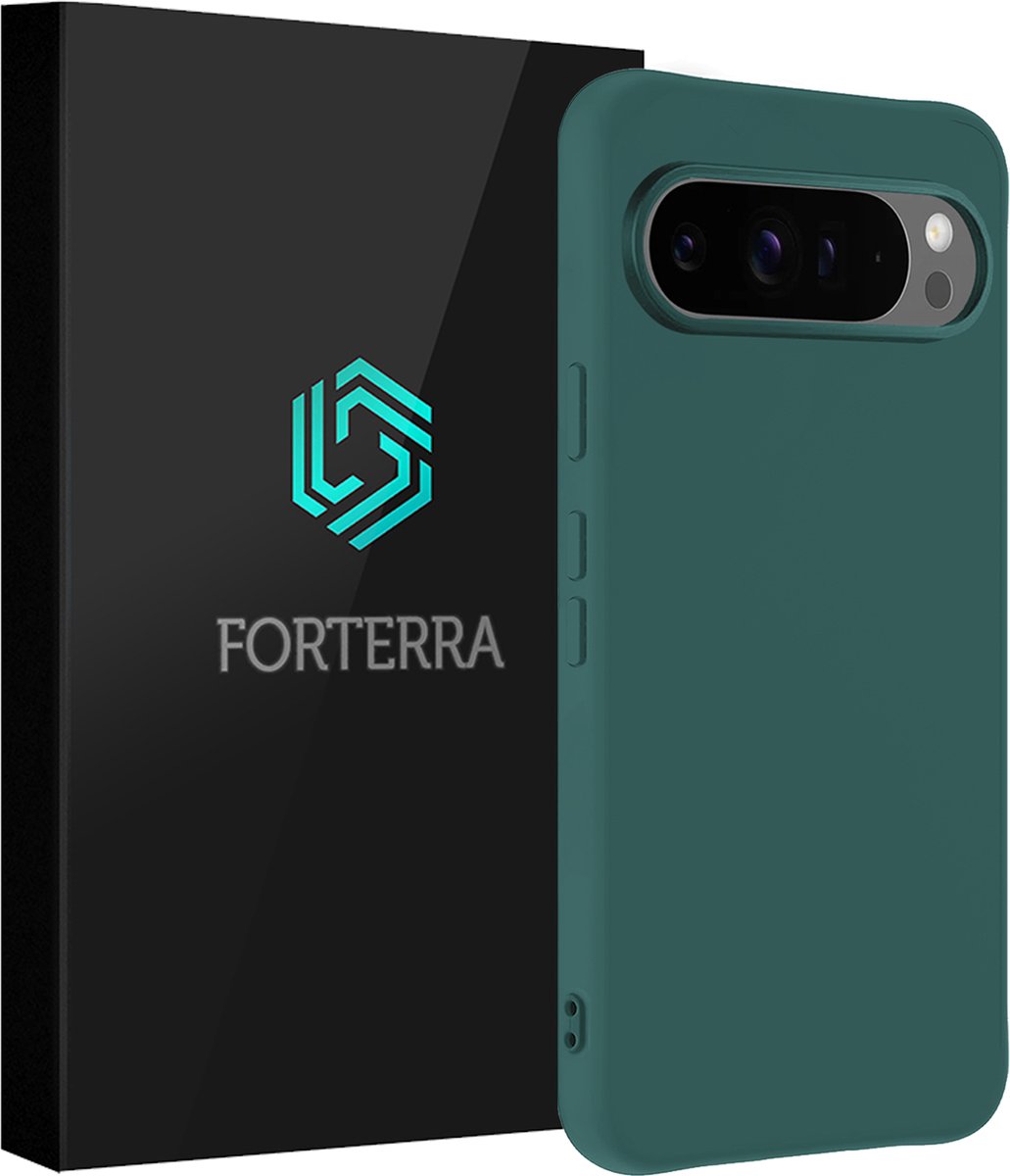 Hoesje Geschikt voor Google Pixel 9 Pro XL - Sterk & Shockproof - Siliconen Case - Hoes Cover - Donkergroen