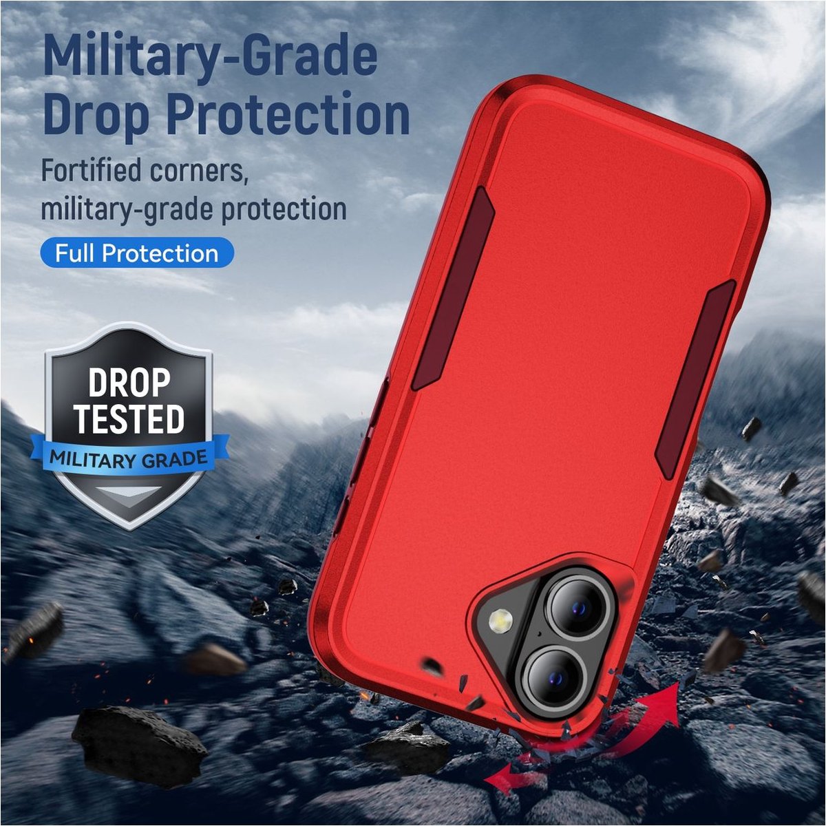 Mobigear Hoesje geschikt voor Apple iPhone 16 Telefoonhoesje Hardcase | Mobigear Heavy Armor Backcover Shockproof | Schokbestendig iPhone 16 Telefoonhoesje | Anti Shock Proof - Rood