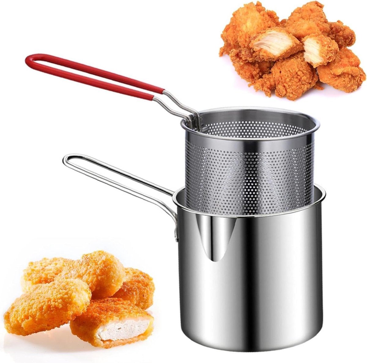 Roestvrijstalen friteuse pan met zeefmand Japanse Tempura friteuse frituurpan voor vis garnalen kip friet 3-delige set