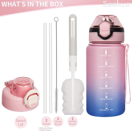 Gourde Enfant 500ml Avec Paille Et Marqueurs De Temps - Bouteille Motivation Réutilisable