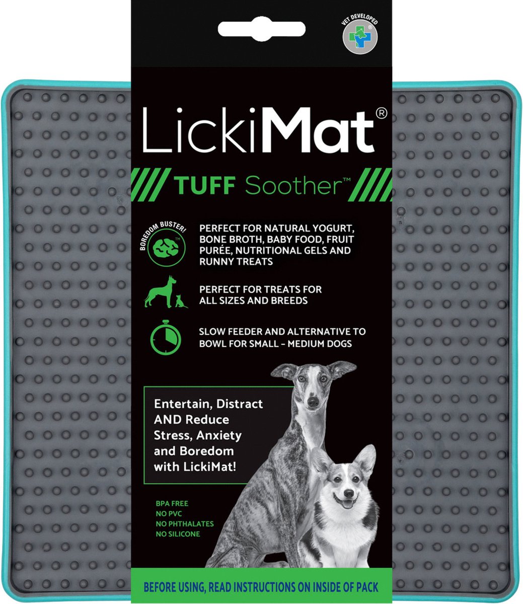 Bol.com Lickimat Soother Tuff - Reducerende Stress Voermat 20x20 cm - Hondenvoerbak - Turquoise&Grijs aanbieding