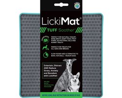 Lickimat Soother Tuff - Reducerende Stress Voermat 20x20 cm - Hondenvoerbak - Turquoise&Grijs