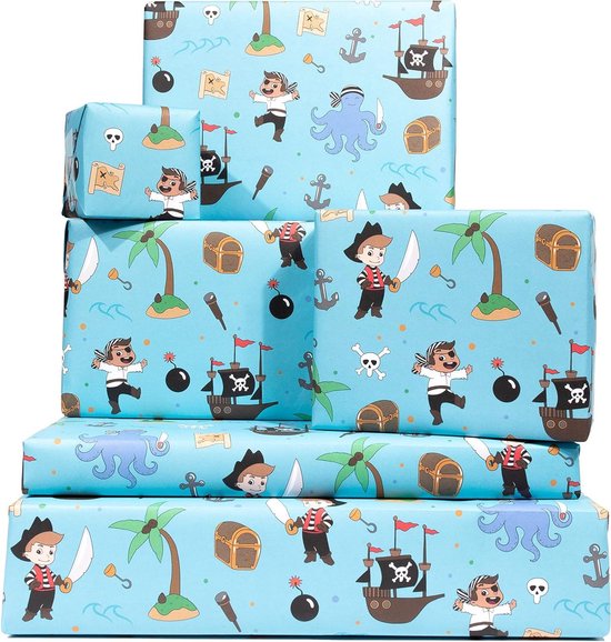 Verjaardagscadeaupapier voor kinderen, meisjes, jongens, dieren, feestdesign, cadeaupapier voor verjaardag, babyshower, 4 vellen, plat gevouwen, 50 x 70 cm per vel