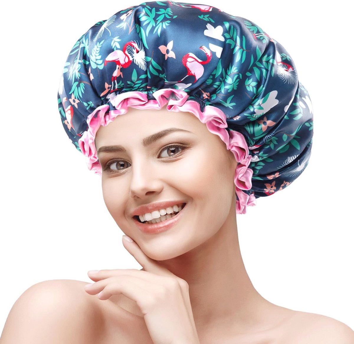 Roze flamingo douchemuts voor meisjes en vrouwen - herbruikbare en waterdichte baddouchehoed