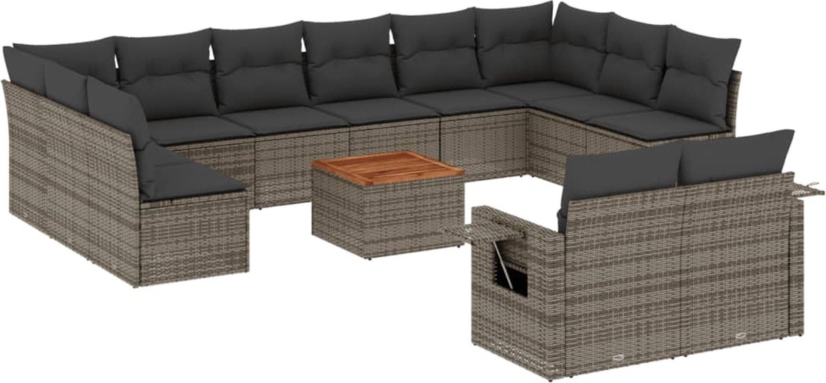 vidaXL 13-delige - Loungeset - met - kussens - poly - rattan - grijs