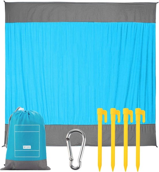 Foto: Compacte lichtgewicht picknickdeken waterdichte achterkant buiten nylon strandmat 210x200cm sterke ripstop zandmat anker picknickdeken voor buiten