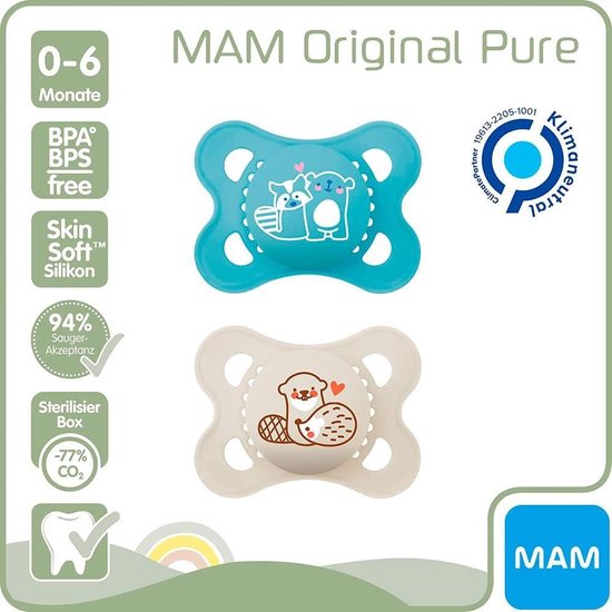 MAM Originele "Skin Soft" siliconen fopspeen PURE 0-6 Unisex // set van 4 // incl. 2 sterilisetransportboxen van MAM — afbeelding 4