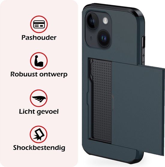 Coque adaptée pour iPhone 15 Plus, porte-cartes, coque rigide avec 2 films de protection d'écran, résistante aux chocs, coque rigide avec porte-cartes – Bleu foncé