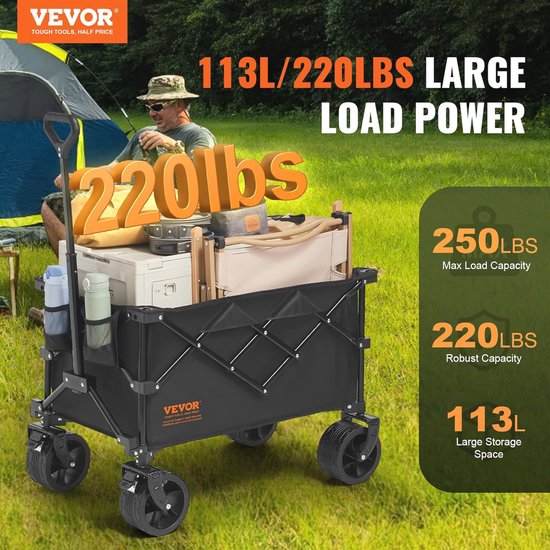 Opvouwbare Wagon Kar voor Strand en Camping - 350 lbs Draagvermogen, Waterdicht, Met Grote Wielen — afbeelding 2