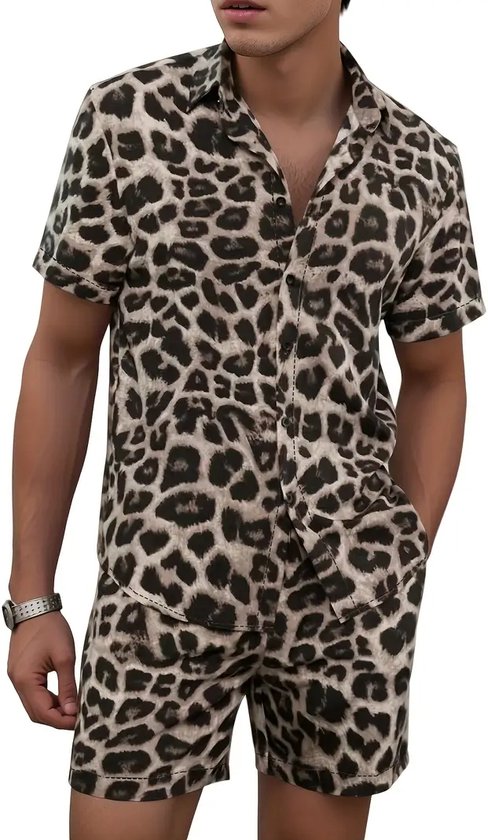 GAIREG Grappige aap hangende bladeren heren pyjama set korte mouw 2-delige nachtkleding met zakken S-XXL, Grappige Aap Hangende Bladeren, M
