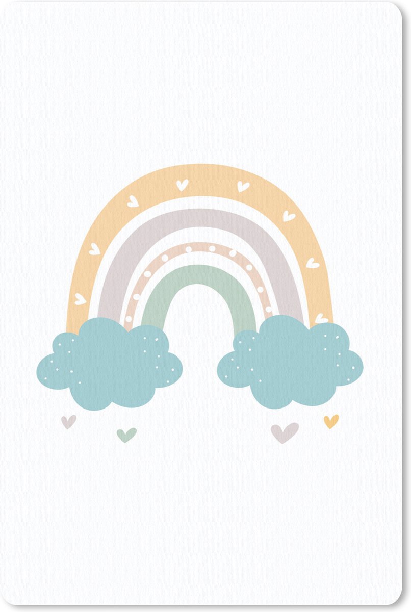 Muismat 18x27 cm - Mousepad Regenboog - Hartjes - Wolken - Stippen - Pastel - Kinderen - Muismatten