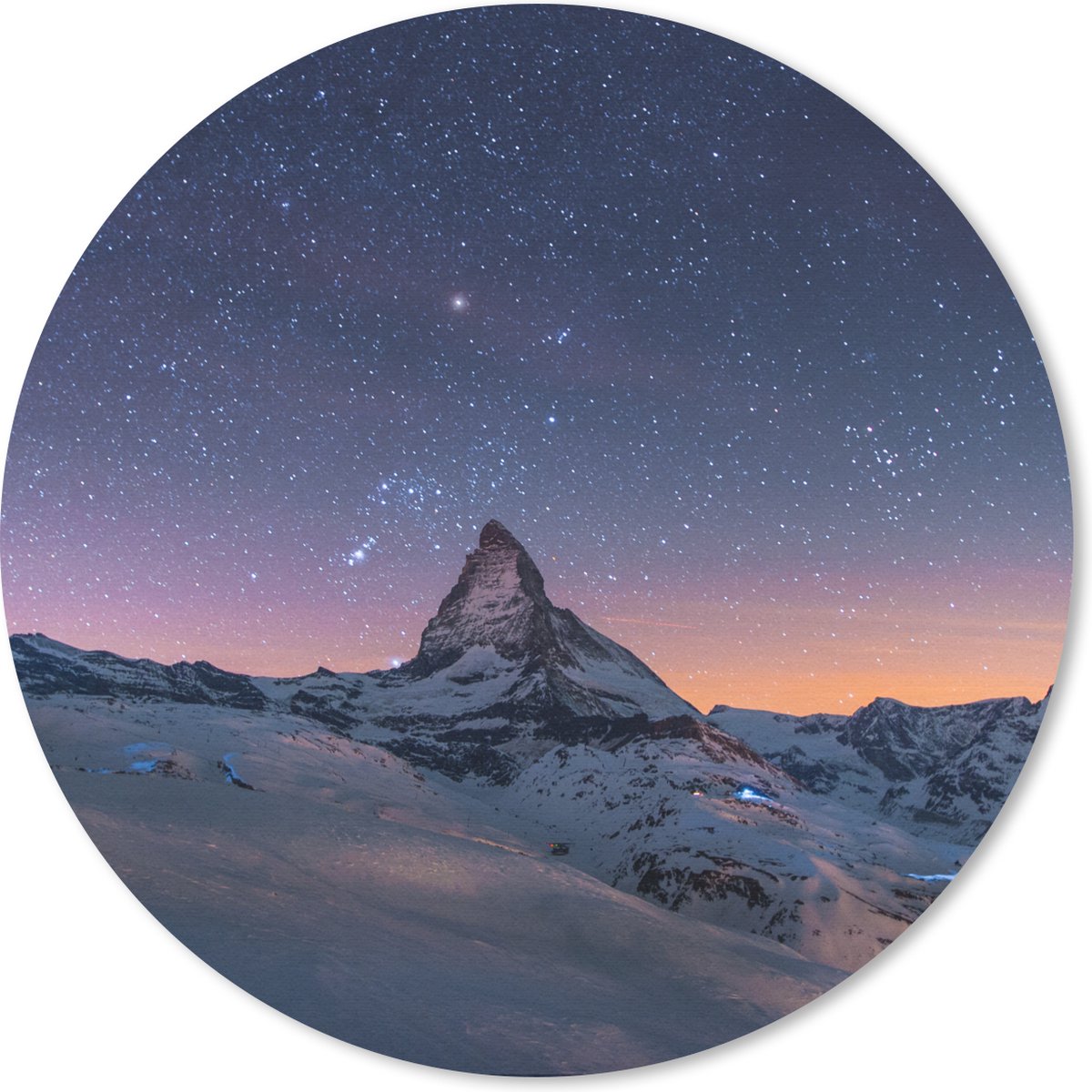 Muismat rond 50x50 cm - Mousepad Alpen - Sterrenhemel - Sneeuw - Ronde muismatten