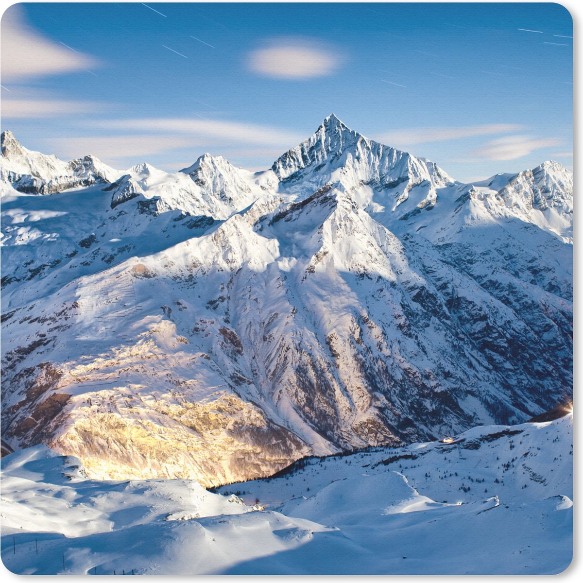 Muismat 20x20 cm - Mousepad Alpen - Berg - Sneeuw - Muismatten