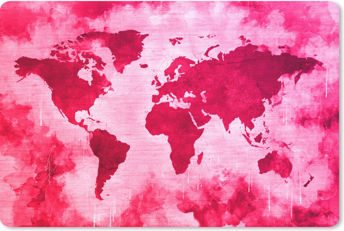 Muismat WereldkaartenKerst illustraties - Wereldkaart met felle roze verf en een achtergrond met structuurpatroon muismat rubber - 27x18 cm - Muismat met foto