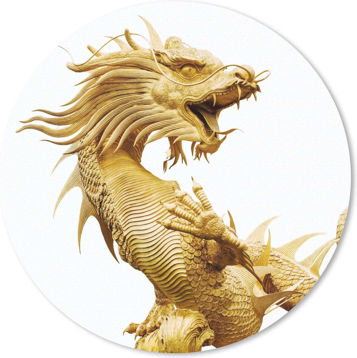 Muismat rond 30x30 cm - Mousepad Gouden standbeeld van een Chinese draak - Ronde muismatten