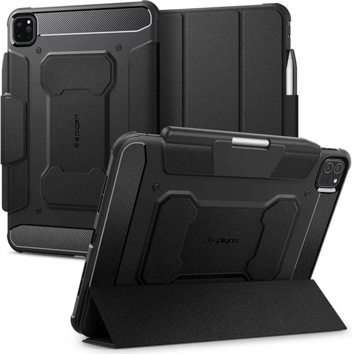 Spigen Rugged Armor Pro Bookcase voor de Apple iPad Pro 11 (2025) M5 / (2024) M4 - Zwart