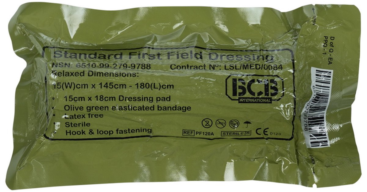 BCB Combat first field dressing standaard PF120A, 15 x 18 cm kompres