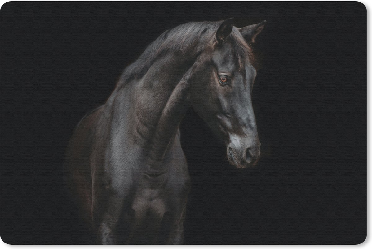 Muismat 27x18 cm - Mousepad Paard - Dieren - Zwart - Portret - Muismatten