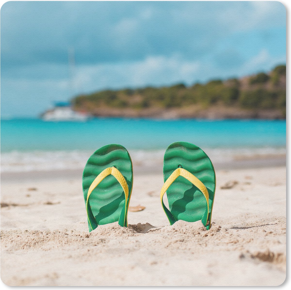 Muismat 20x20 cm - Mousepad Strand - Slippers - Groen - Muismatten