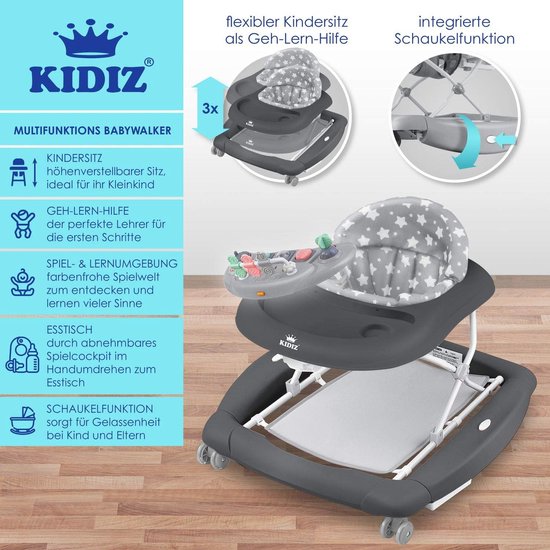 KIDIZ 4-in-1 loophulp, babywalker, speel- en loopstoeltje