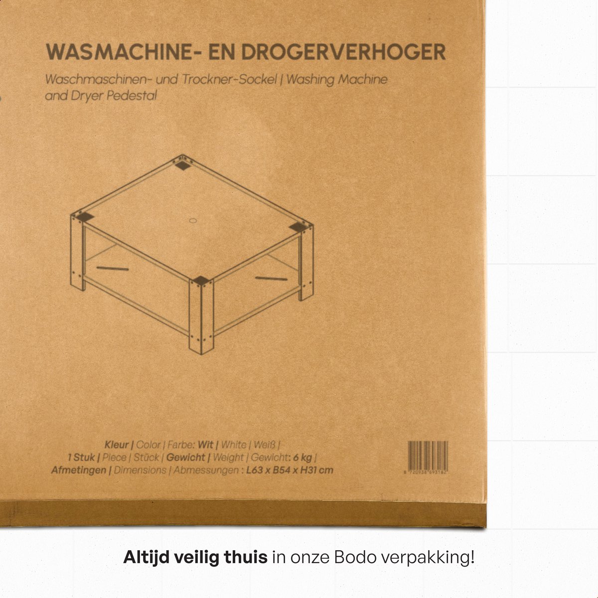 Bodo® - Wasmachine Verhoger - Kast - Ombouw met Plank - Wit - 63x54x31cm — afbeelding 7