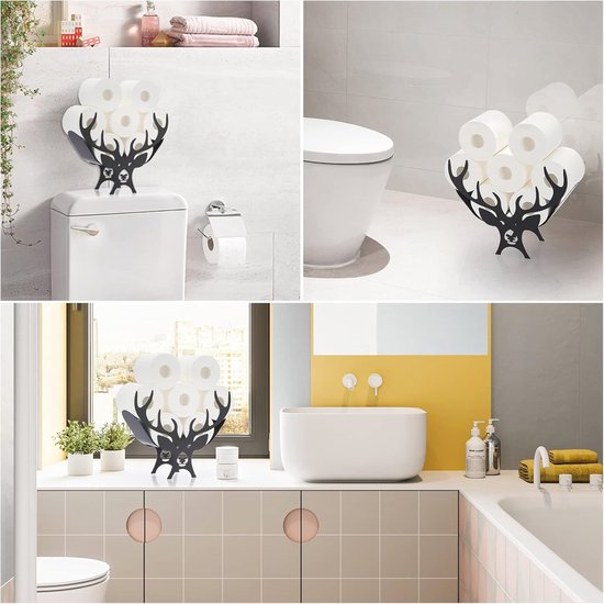 SUMNACON Zwarte toiletpapierhouder van metaal, wc-rolhouder, staande toiletpapierhouder, toiletrolhouder, zonder boren, decoratie voor badkamer, keuken, hagedissenvorm