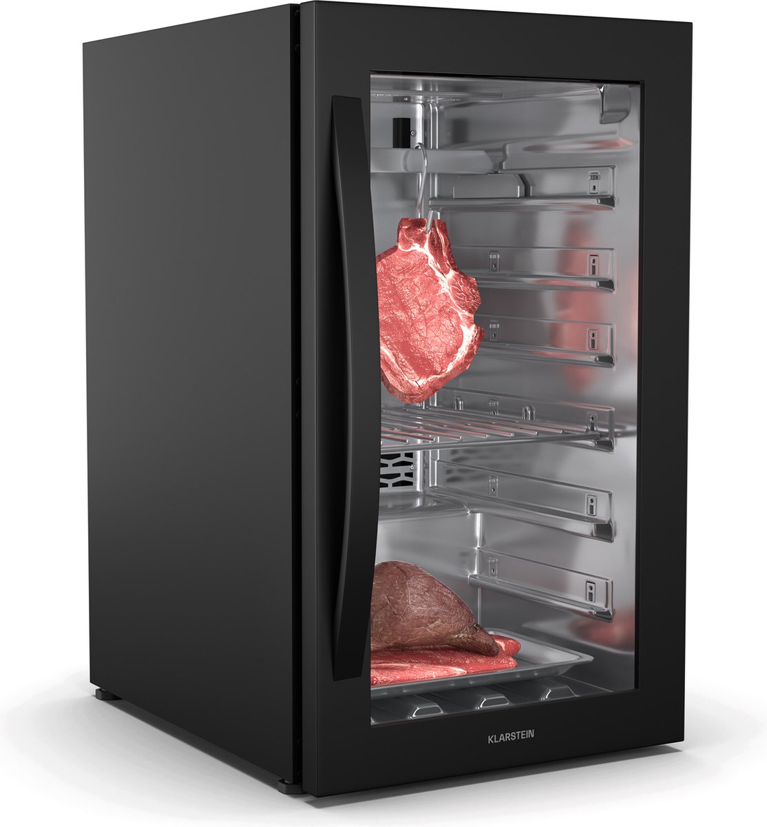 Klarstein 88L vleesrijpkast met temperatuur- en vochtigheidsregeling, antibacteriële UVC-verlichting, touchscreen bedieningspaneel, dubbelglazen deur, ideaal voor thuisgebruik en de horeca. - 57 cm 40 kg - RVS