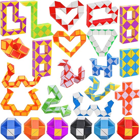 WEARXI Kinderverjaardag, 24-delige set met 24 blokken, slangkubussen, speelgoed, knobelspellen, kinderen, give aways, kinderverjaardag, gastgeschenken jongens, magische 3D-puzzel, kinderfeest, willekeurige kleuren