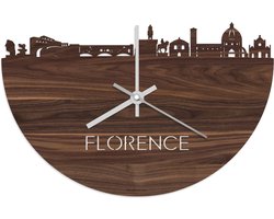 Skyline Klok Florence Notenhout - Ø 40 cm - Stil uurwerk - Wanddecoratie - Meer steden beschikbaar - Woonkamer idee - Woondecoratie - City Art - Steden kunst - Cadeau voor hem - Cadeau voor haar - Jubileum - Trouwerij - Housewarming - WoodWideCities