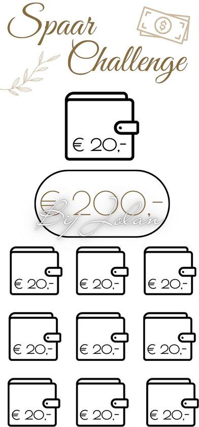 002 Cash Stuffing Challenge Kaarten - 10 stuks - Gelamineerd - BijJolan - Budgetplanner - Spaar Challenge kaarten