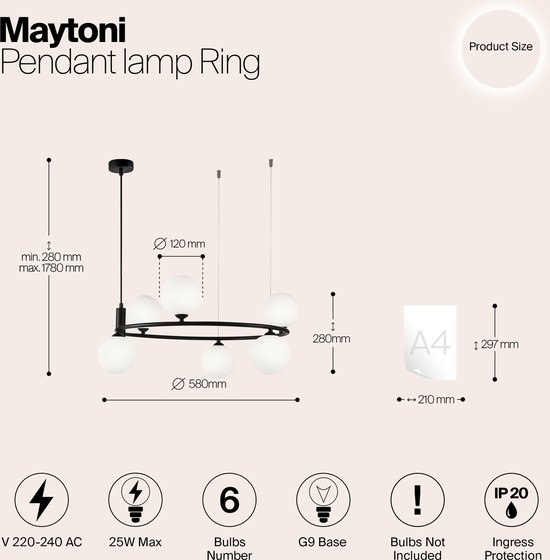 Maytoni - Lampe Suspendue Ring - Zwart - Ø58