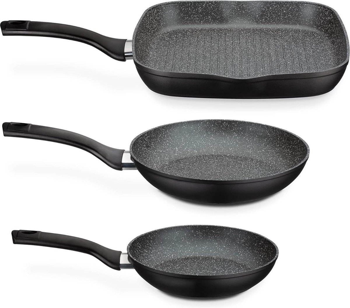 Hoogwaardige 3-Delige Gourmet Granit Pannenset Braadpannen Grillpan Inductie Anti-aanbaklaag