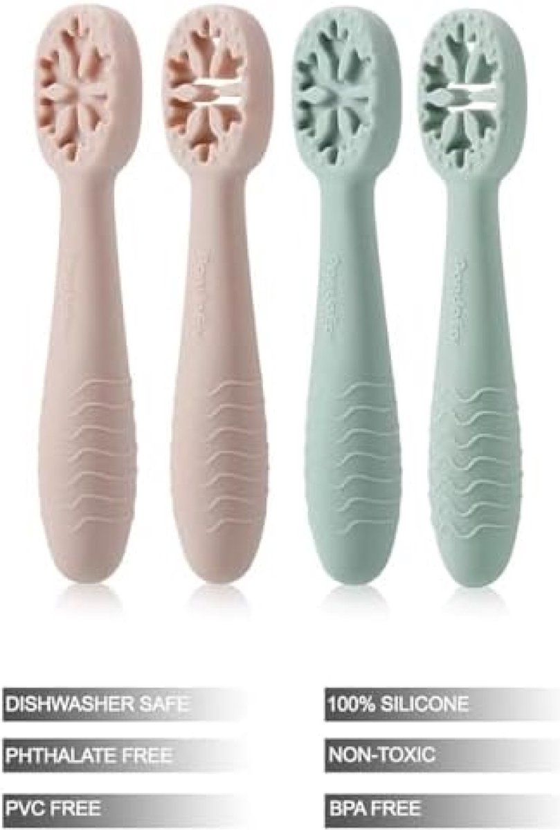 Lot De 4 Cuillères En Silicone Extra Doux Pour Bébé - Sans BPA, Lavables Au Lave-Vaisselle - Couleurs Vives - 5