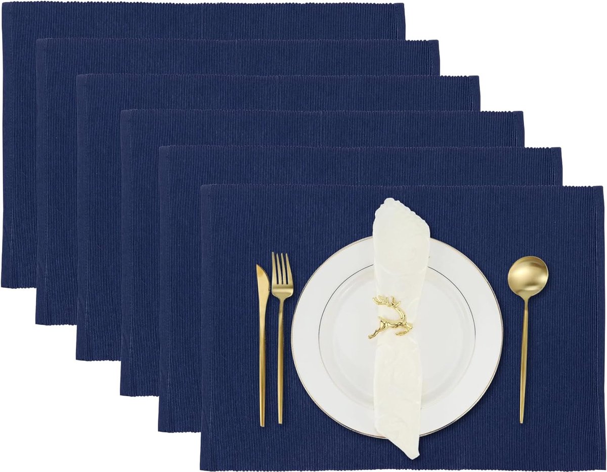 Marineblauwe placemats voor keukeneettafel Set van 6 elegante katoenen wasbare placemats 49 x 33 cm