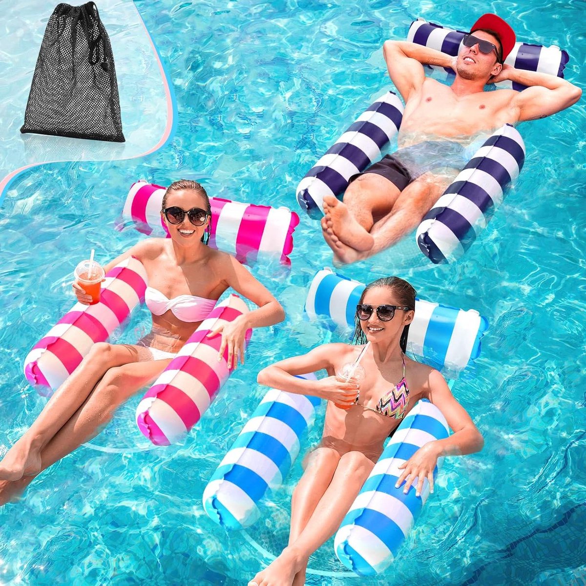 Float Water Hangmat - Zwembad Drijvende Stoel 4 in 1 Opblaasbare Hangmat - Zadel Loungestoel - Hangmat Drifter - Waterbank Zwemhangmat voor Volwassenen en Kinderen met Draagbare Inflator