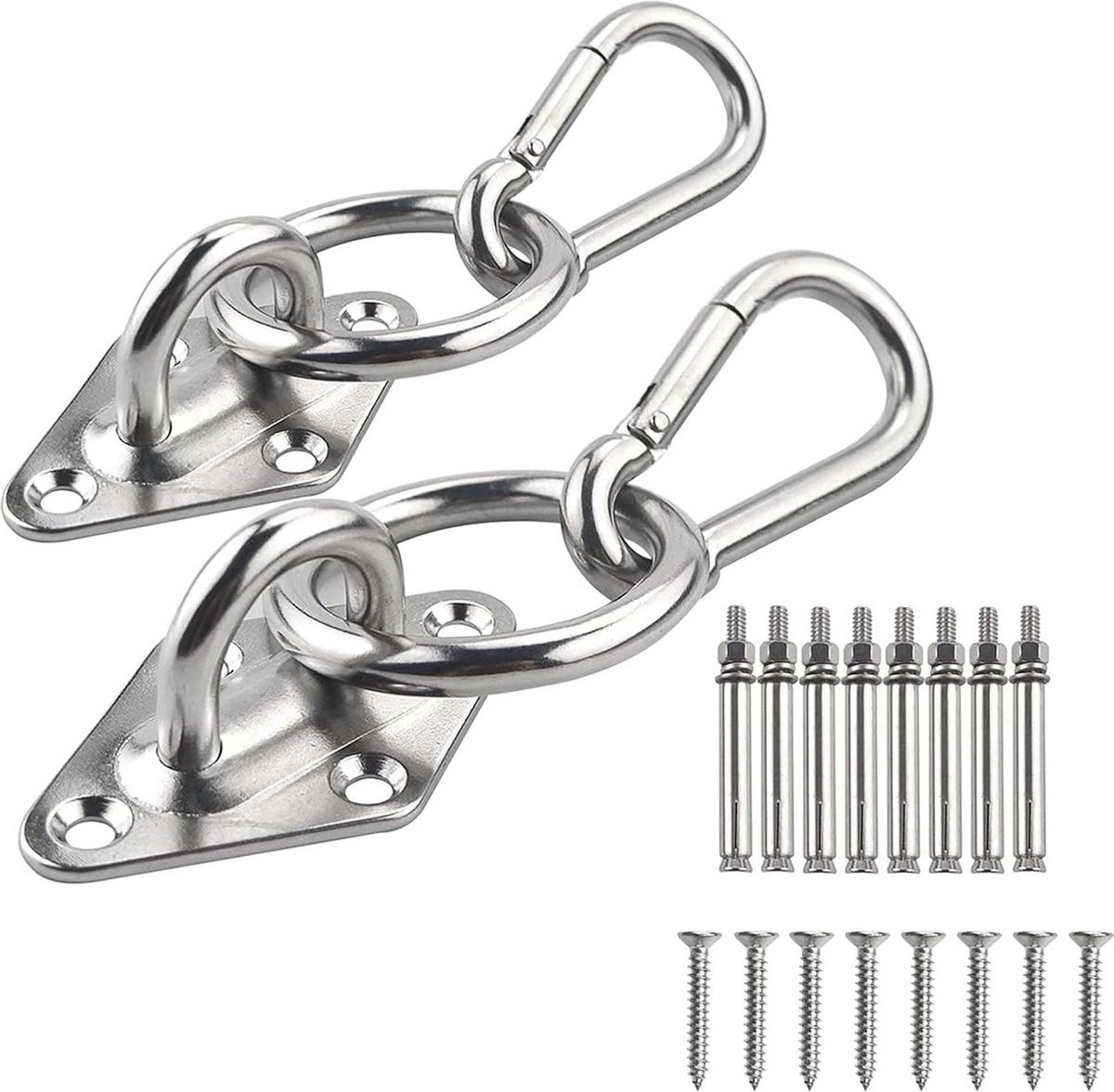 Hangset Hangmat Indoor Outdoor - Wandmontagekit 2 stuks hangmathaken - Karabijnhaak - RVS ophangplafondhaken - Heavy Duty - Schroeven bouten - Schommelstoel muuranker