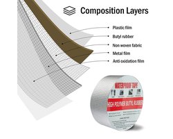 Waterdichte tape 5 m x 10 cm, afdichtingstape, zelfklevend, afdichtband, douche, butylrubber ​Aluminiumfolie afdichtband, voor daklekkage, oppervlaktescheuren, vensterbankspleet, buisbreuk