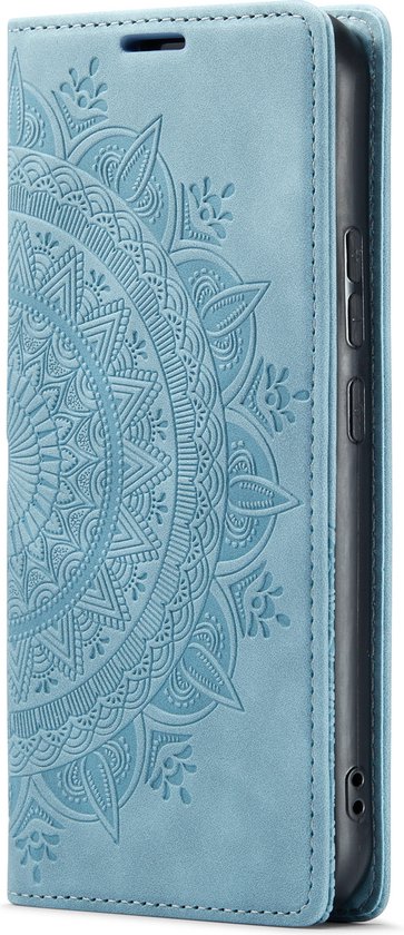 Casemania Hoesje Geschikt voor Samsung Galaxy A55 - Aqua Blue - Mandala Dunne Portemonnee Book Case - Slim Wallet Case met Pasjeshouder