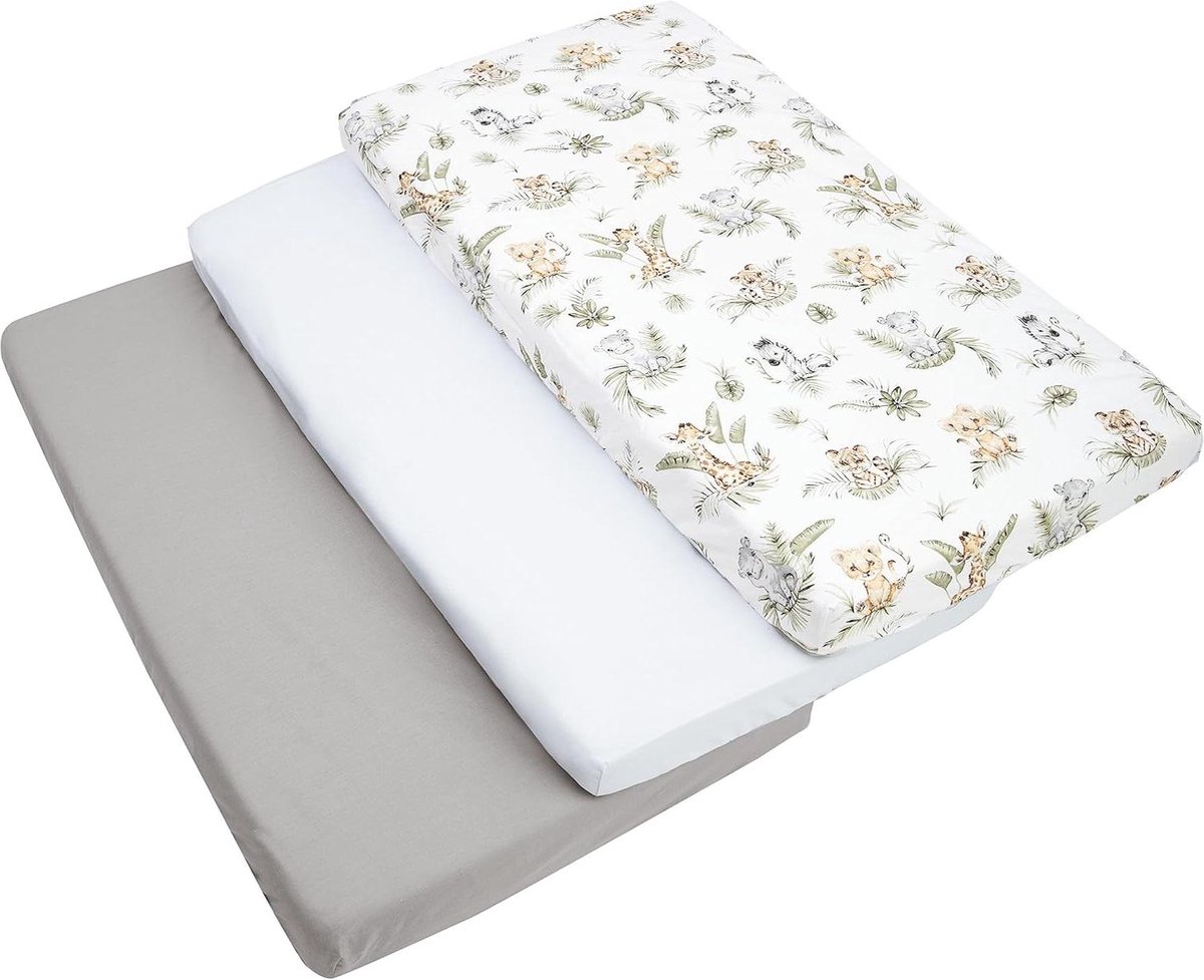 Image of 3pcs. Hoeslaken 60x120 cm Babybedje - 100% Katoenen babybeddengoed - kindermatras - slaapzak