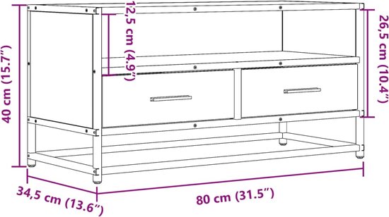 Tv-meubel 120,5x40x46cm bewerkt hout metaal sonoma eikenkleurig