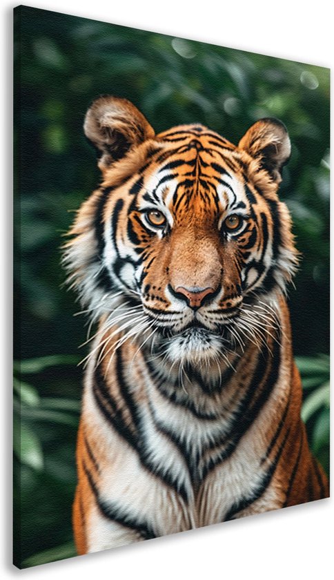 Décoration murale Tigre - Tableau animalier - Décoration murale Plantes - Décoration murale chambre d'enfant - Tableaux sur toile salon - Toile d'art mural 40x60 cm