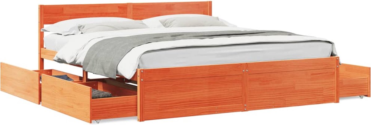 vidaXL - Bedframe - zonder - matras - massief - grenenhout - wasbruin - 200x200 - cm