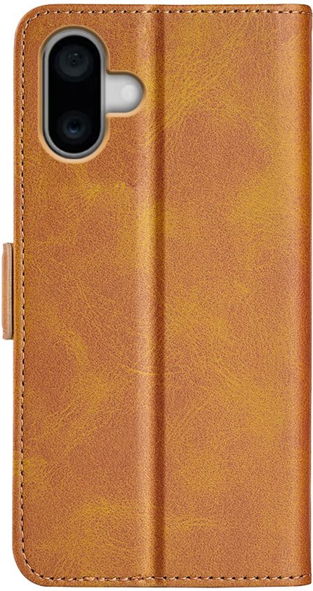 Étui portefeuille en cuir PU pour iPhone 16 Plus -- Fermeture magnétique - Housse de Luxe - Couvrant l'écran - Porte-cartes - Espèces - Espèces - Cartes marron clair