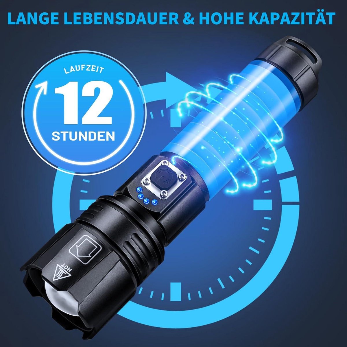 Led-Zaklamp oplaadbaar, 20000 lumen extreem helder tactische zaklamp