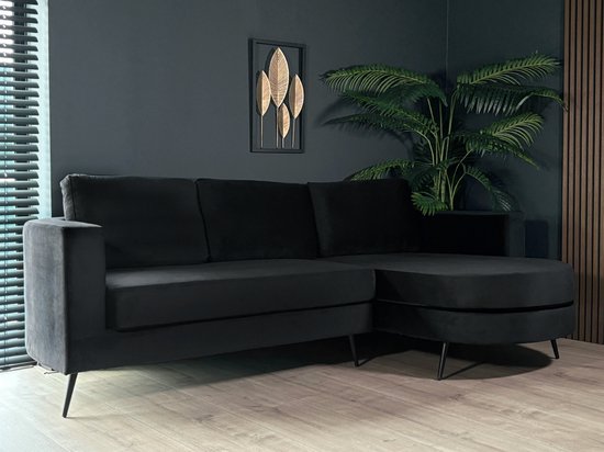 Foto: Hoekbank design nox 250cm bank zwart velvet bankstel rechts loungebank