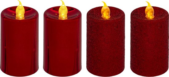 Feeric lights and christmas LED stompkaarsen - 4x - rood- 7,5 cm