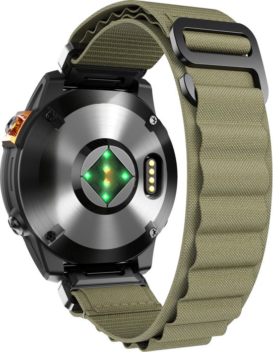 Bracelet en nylon Strap-it Alpine - adapté pour Garmin Fenix ​​​​5 (Plus) / Fenix ​​​​6 (Pro) / Fenix ​​​​7 (Pro - Sapphire - Solar) / Fenix ​​​​8 - 47 mm / Quatix 5 - 6 - 7 / Epix Gen 2 - 47 mm / Forerunner 745 / 935 / 945 / 955 / 965 (vert olive)