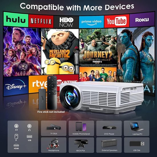 Projecteur 4K Full HD 1080p Portable - 16,000 Lumens, Wi-Fi 5G, Bluetooth, Compatible IOS/Android/PC - 11