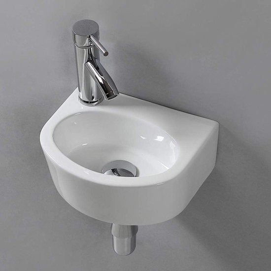 Fontana Lento zwart badkamermeubel 120cm met witte wastafel 2 kraangat en ronde spiegel kopen