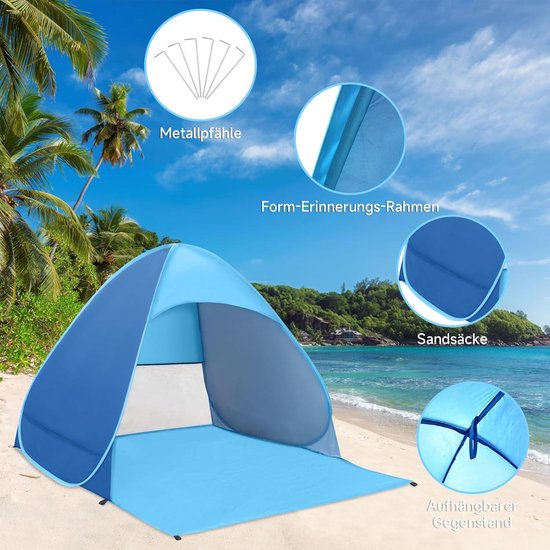 Pop-up Draagbare Strandtent lichtgewicht automatische zonnetent 1-2 personen inclusief draagtas en tentstokken - blauw van POP — afbeelding 4